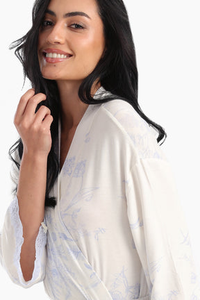 Printed Robe with Lace Details