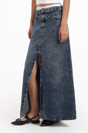 Denim Maxi Skirt with Slit