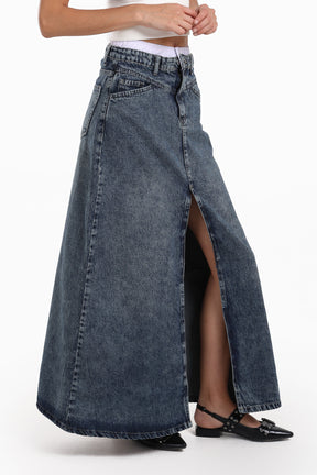 Denim Maxi Skirt with Slit