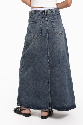 Denim Maxi Skirt with Slit