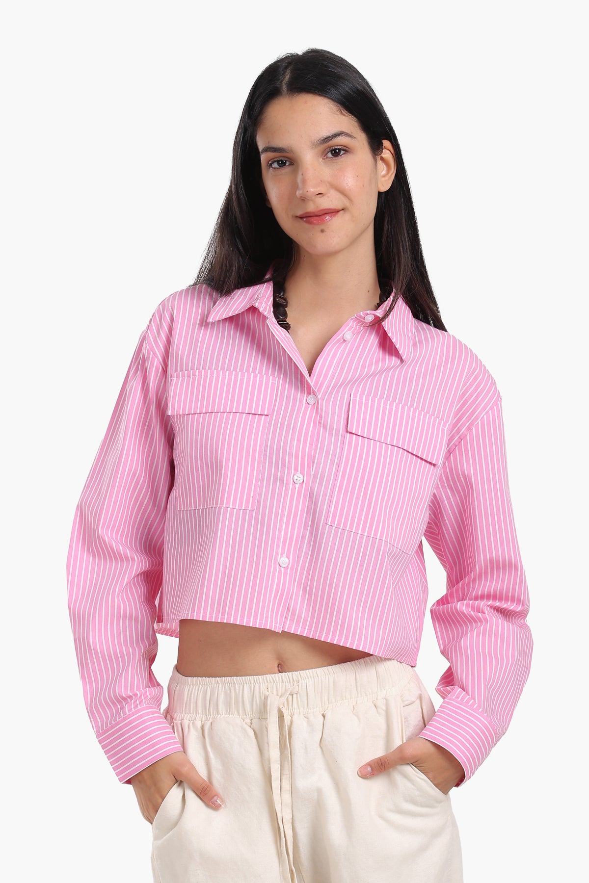 Poplin Striped Cropped Shirt