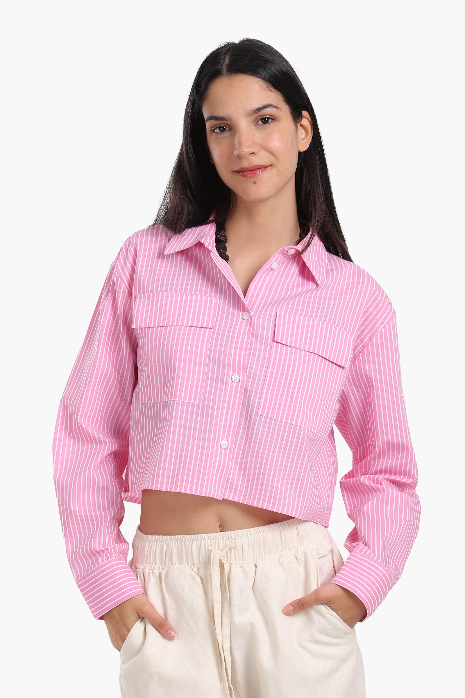 Poplin Striped Cropped Shirt