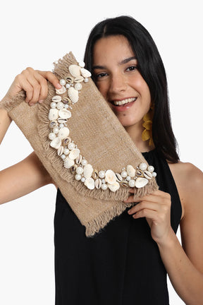 Envelope Clutch with Shell & Pearl