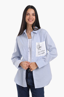 Striped Shirt with Printed Pocket