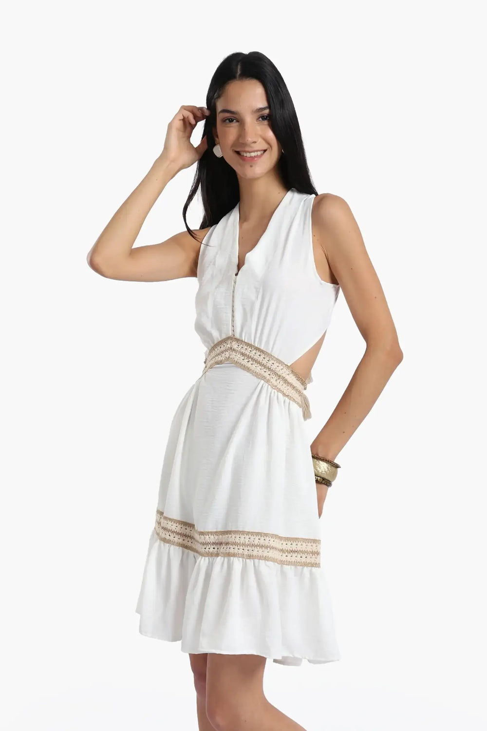 Crochet Detail White Dress