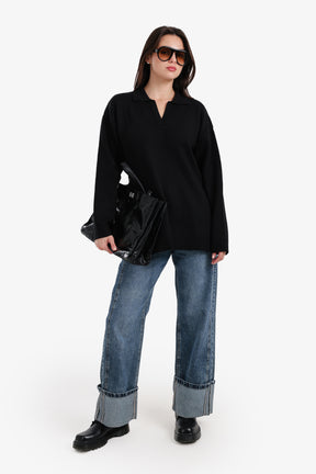 Relaxed Fit Side-Slit Pullover