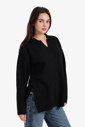 Relaxed Fit Side-Slit Pullover