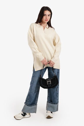 Relaxed Fit Side-Slit Pullover