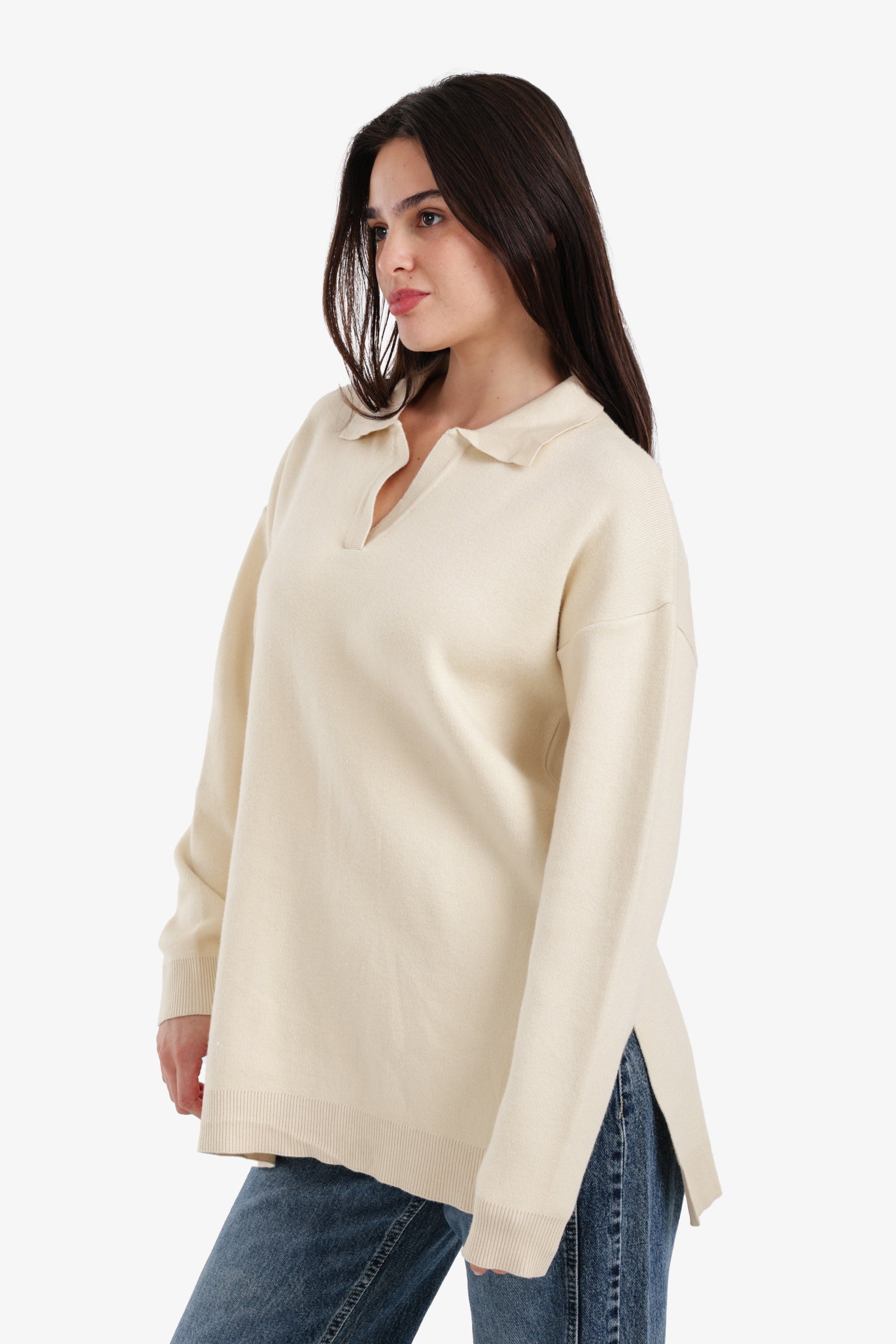 Relaxed Fit Side-Slit Pullover