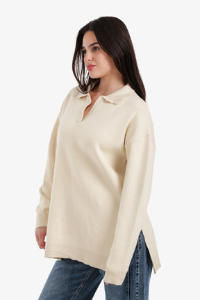 Relaxed Fit Side-Slit Pullover