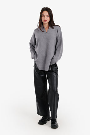 Relaxed Fit Side-Slit Pullover