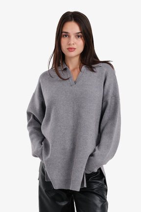 Relaxed Fit Side-Slit Pullover