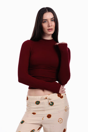 High Neck Top with Thumbhole