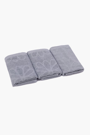 Flower Ribbed Towel Set - 3 Pcs