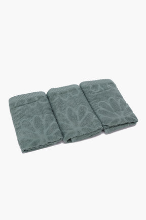 Flower Ribbed Towel Set - 3 Pcs