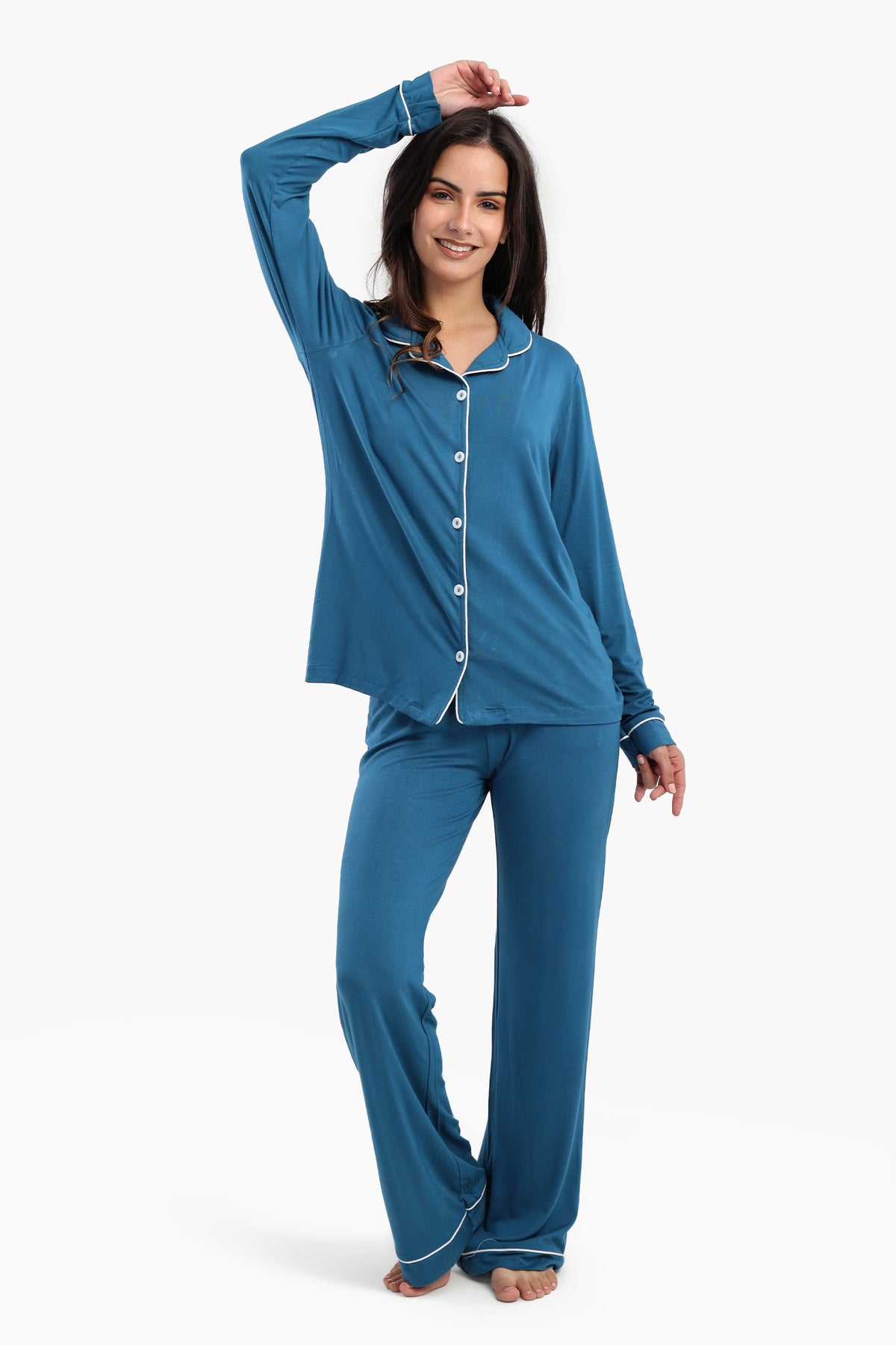 Viscose Contrast Piping Pyjama Set