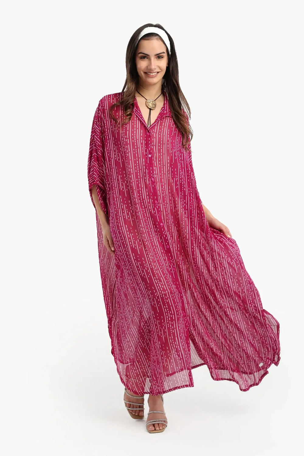 فستان بتصميم قميص بأكمام واسعة