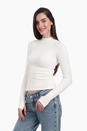 High Neck Top with Thumbhole