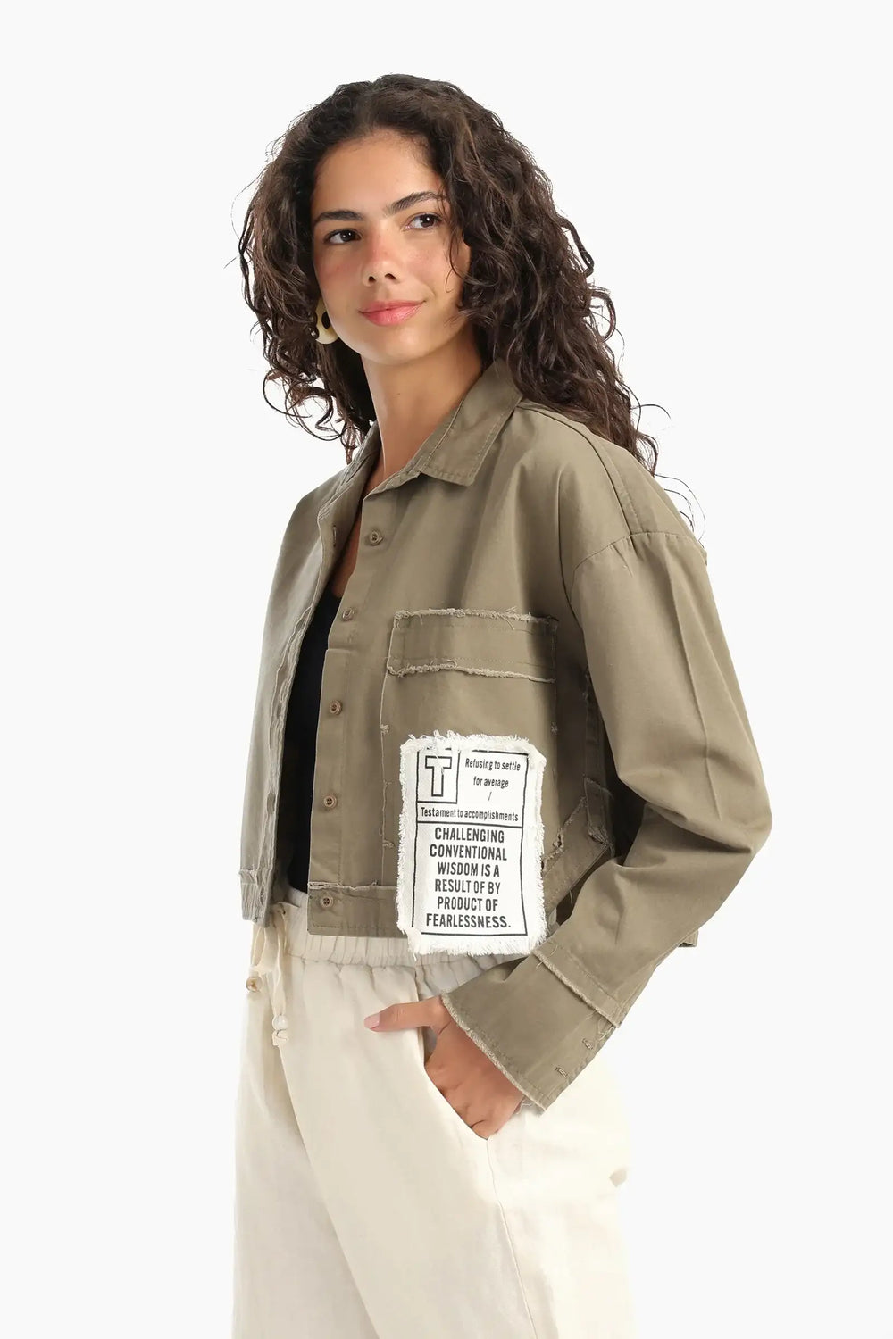 قميص قطن قصير بطبعة من الجنب