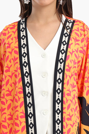 Colorful Palm Printed Kimono