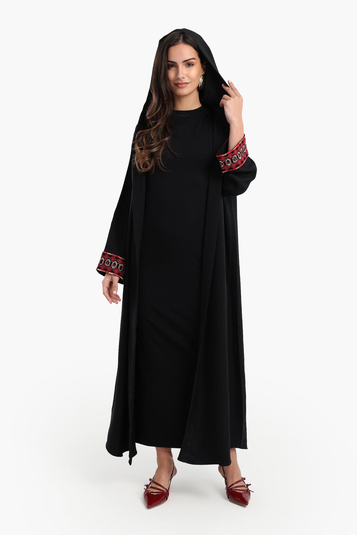 Embroidered Cuffs Black Kimono