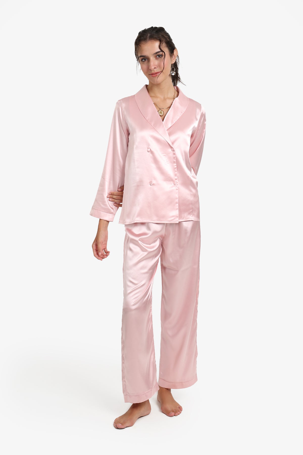 Double-Breasted Satin Pyjama Set