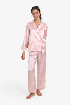 Double-Breasted Satin Pyjama Set
