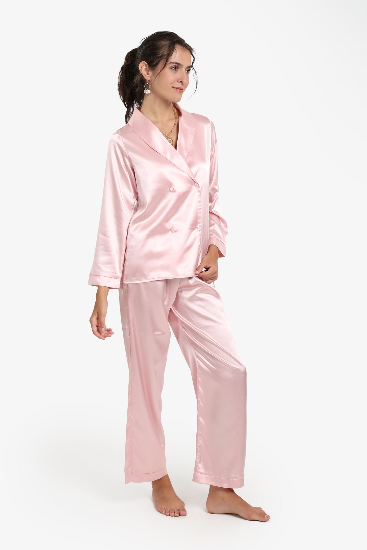 Double-Breasted Satin Pyjama Set