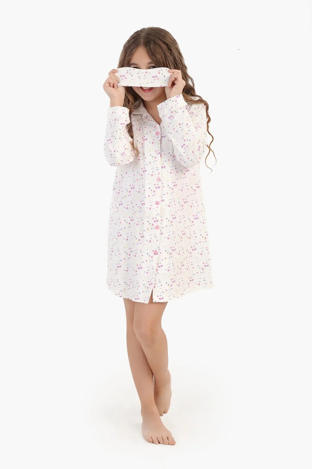 Girly Printed Nightgown + Sleeping Mask