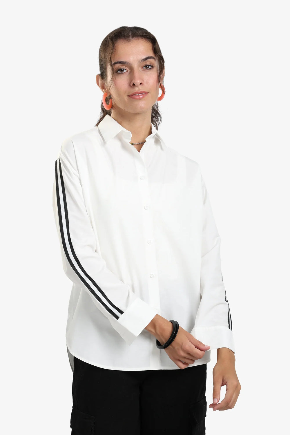 Shirt with Striped Black Sleeves