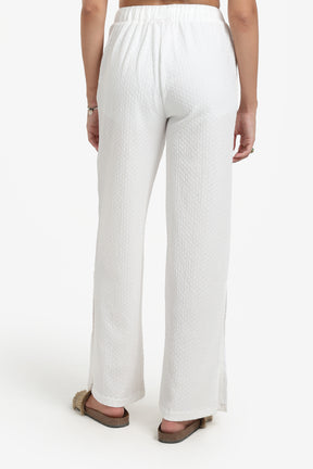 White Self Patterned Pants
