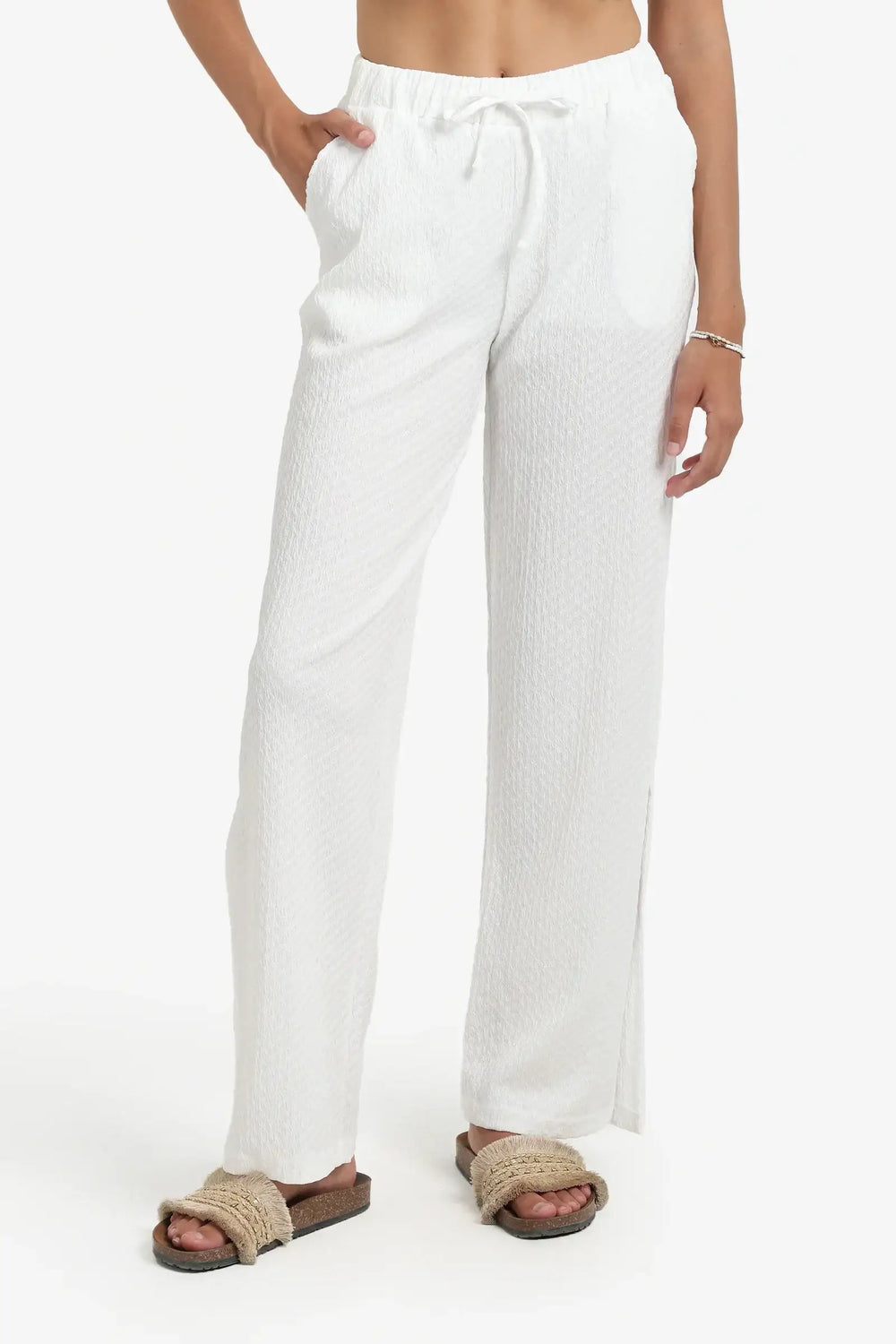 White Self Patterned Pants