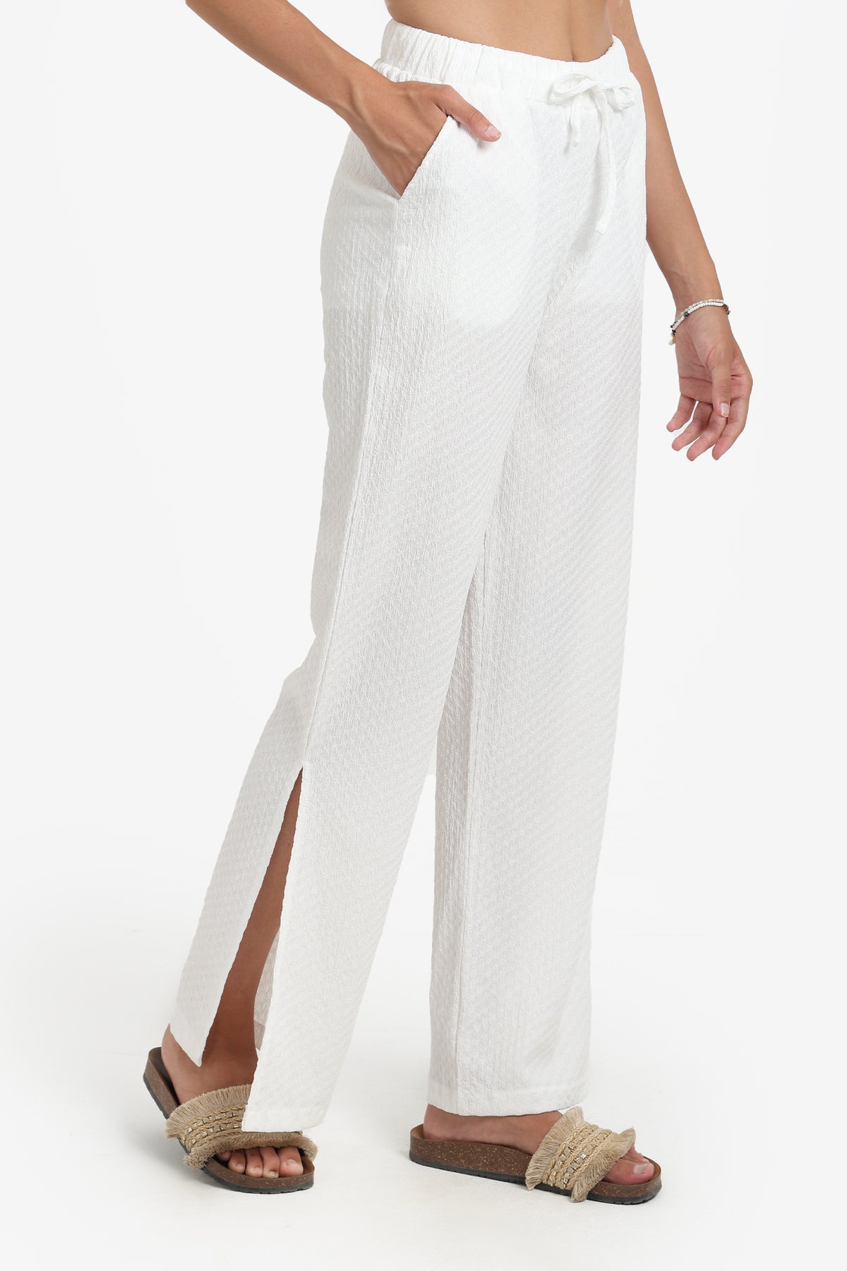White Self Patterned Pants