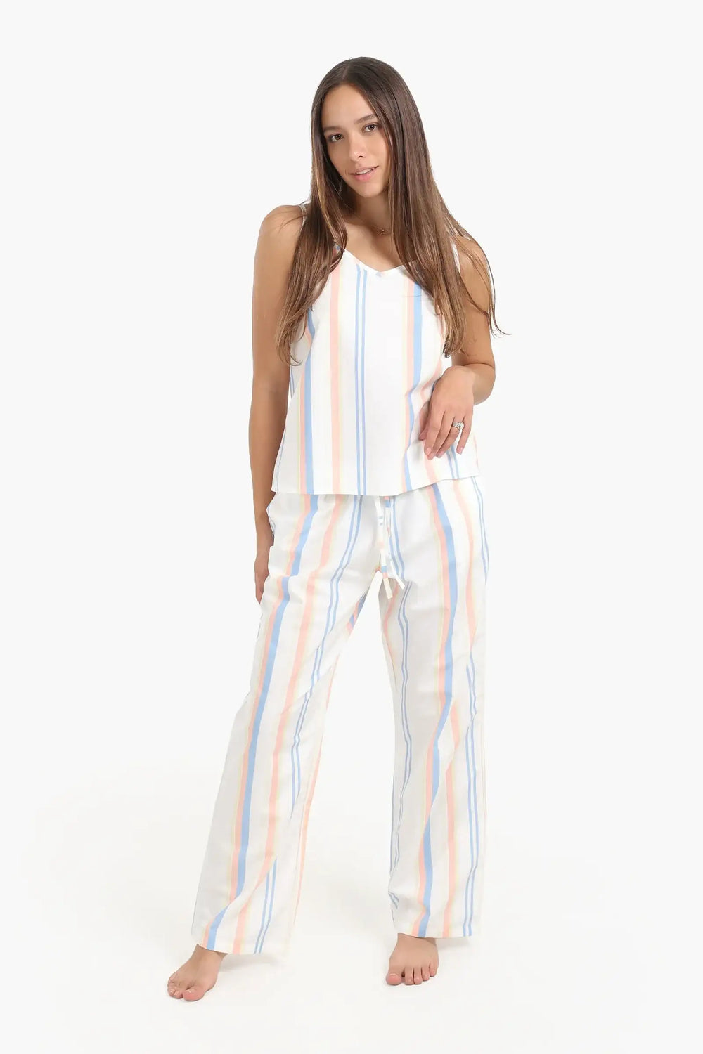 طقم بيجامة مخطط بألوان متعددة