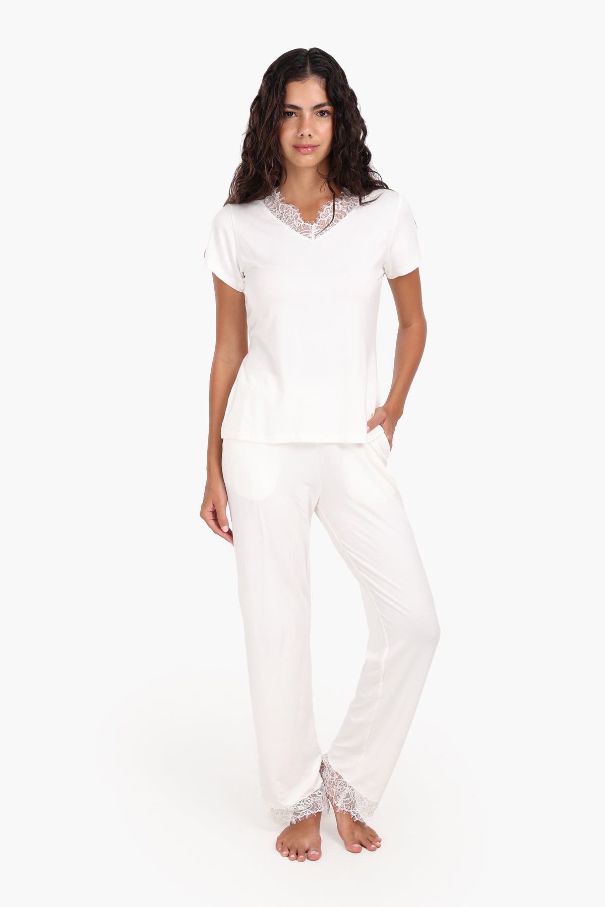 Pyjama Set with Lace Edges