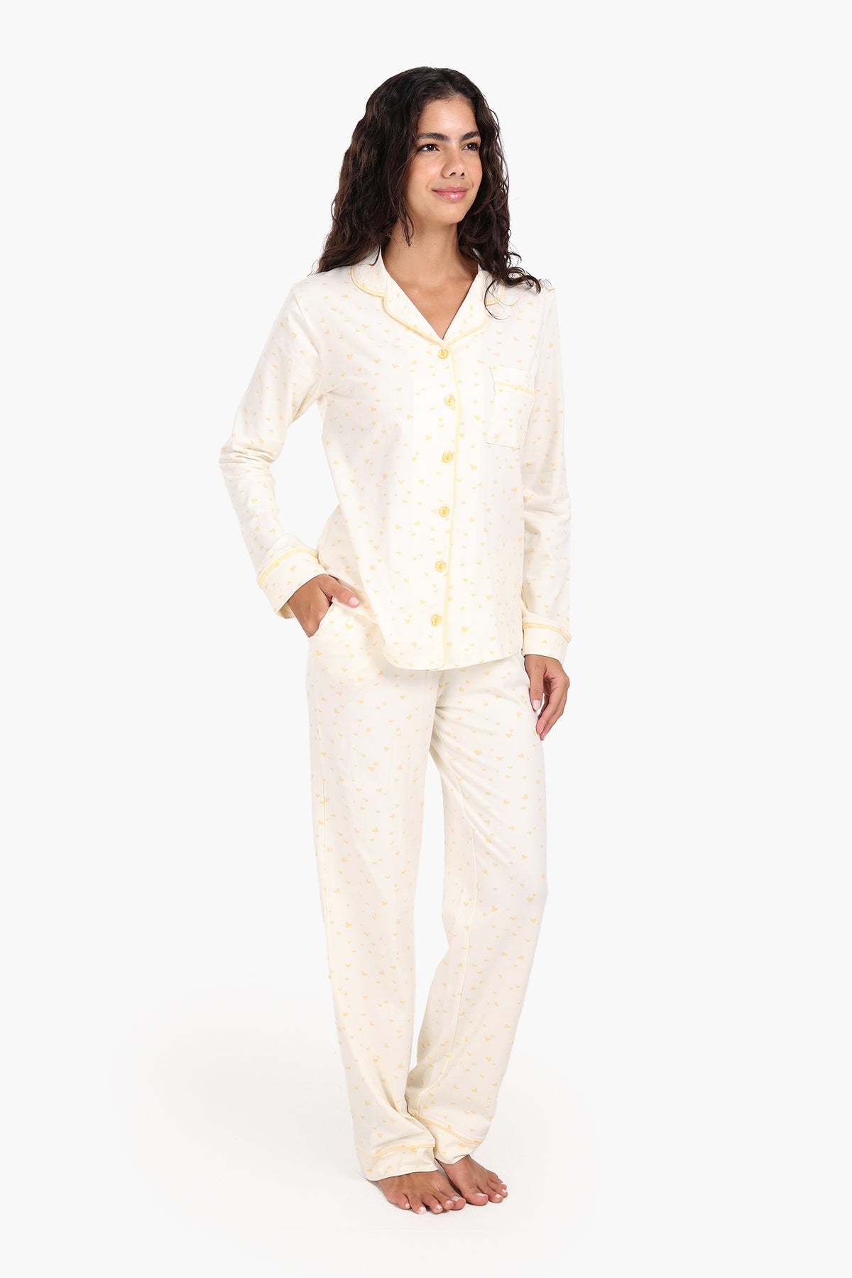Yellow Hearts Cotton Pyjama Set