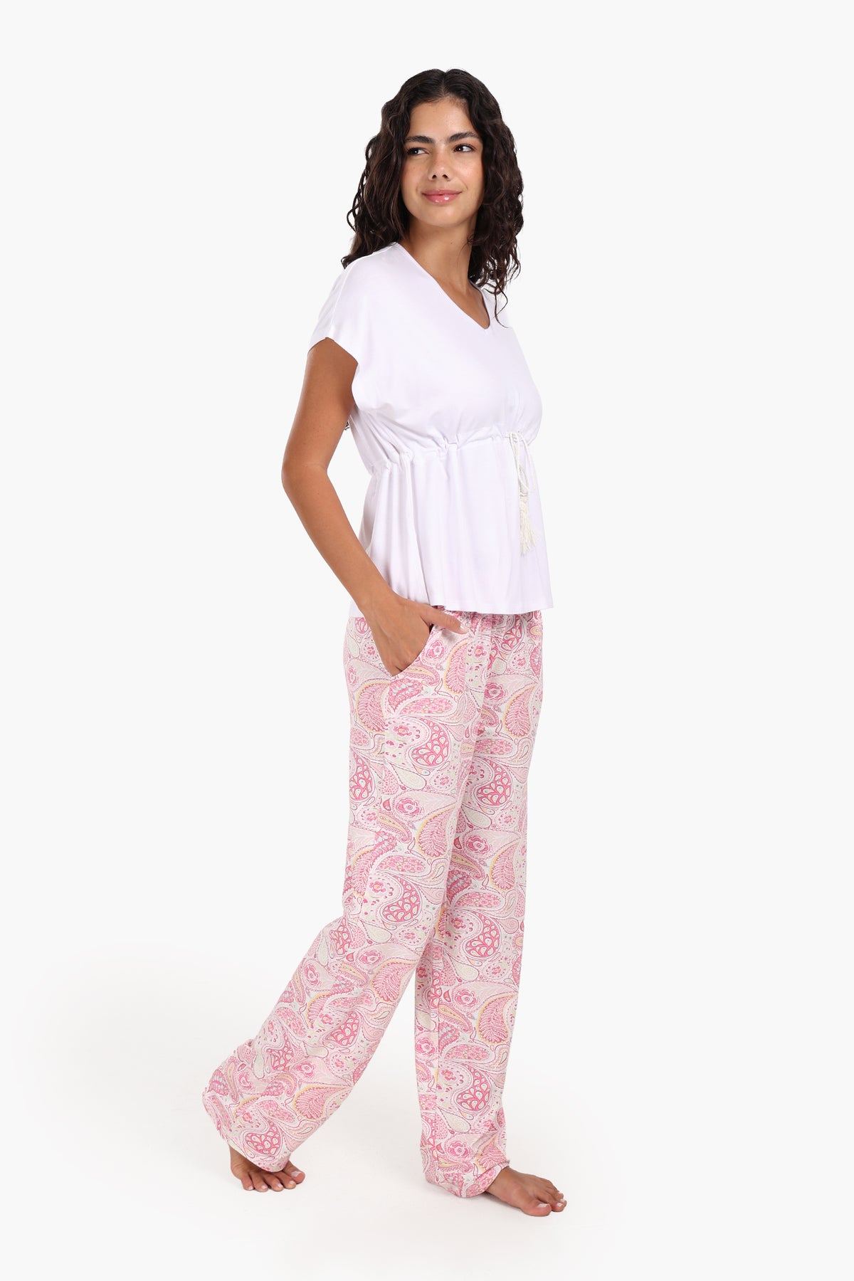 Cotton Pyjama Set with V-Neck