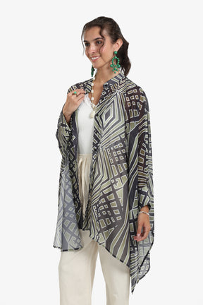 Chiffon Printed Shirt Poncho