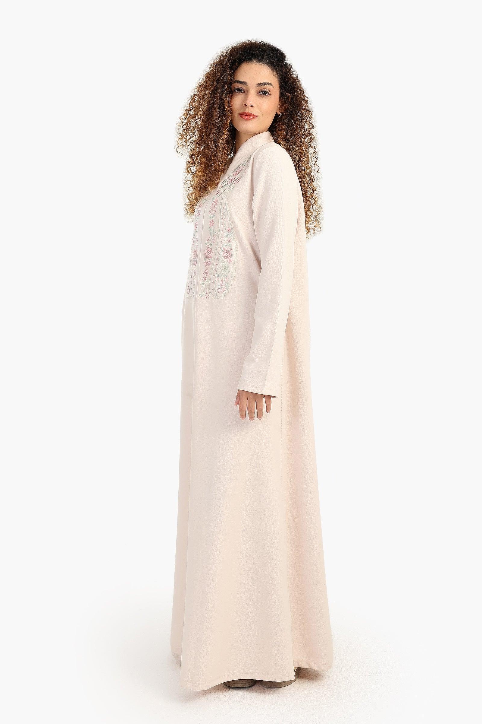 Stand Collar Nightgown with Embroidery