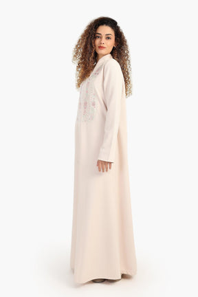 Stand Collar Nightgown with Embroidery