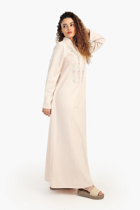 Stand Collar Nightgown with Embroidery