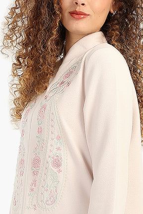 Stand Collar Nightgown with Embroidery