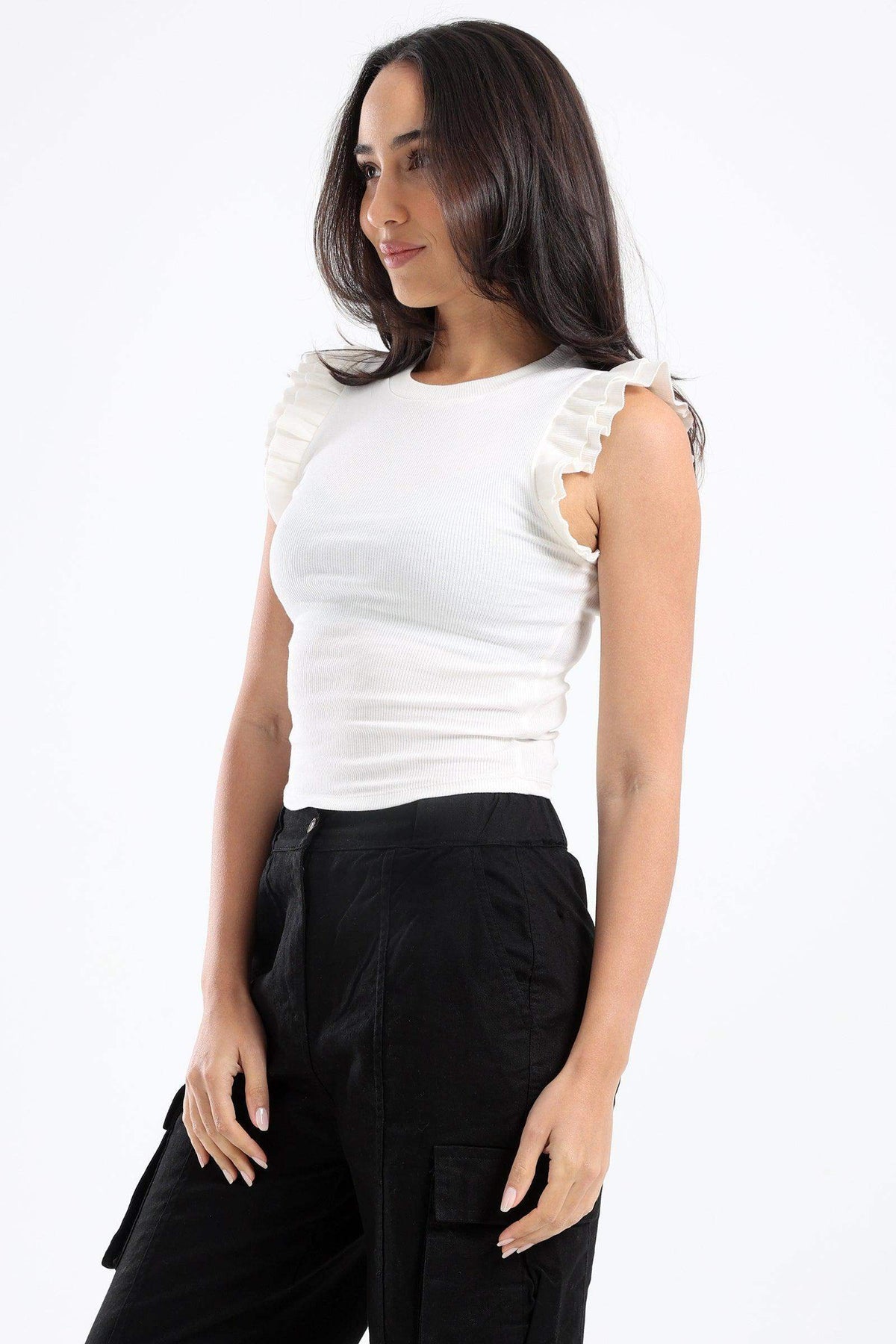 Ribbed Top with Ruffles