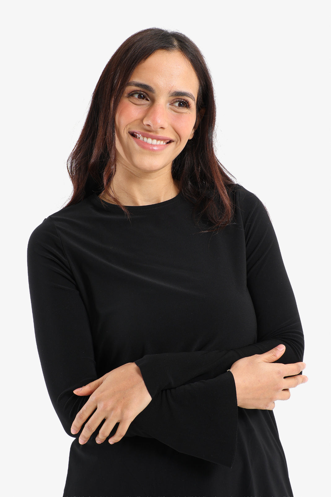 بلوزة فوال بأكمام طويلة بحواف واسعة