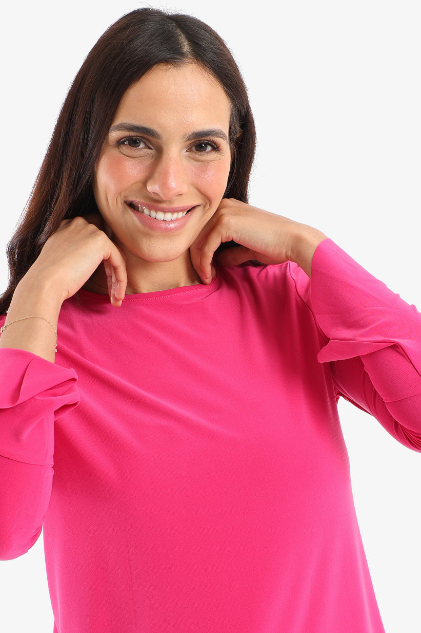 بلوزة فوال بأكمام طويلة بحواف واسعة