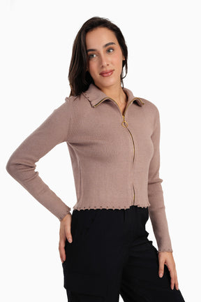 Coffee Ribbed Lounge Jacket