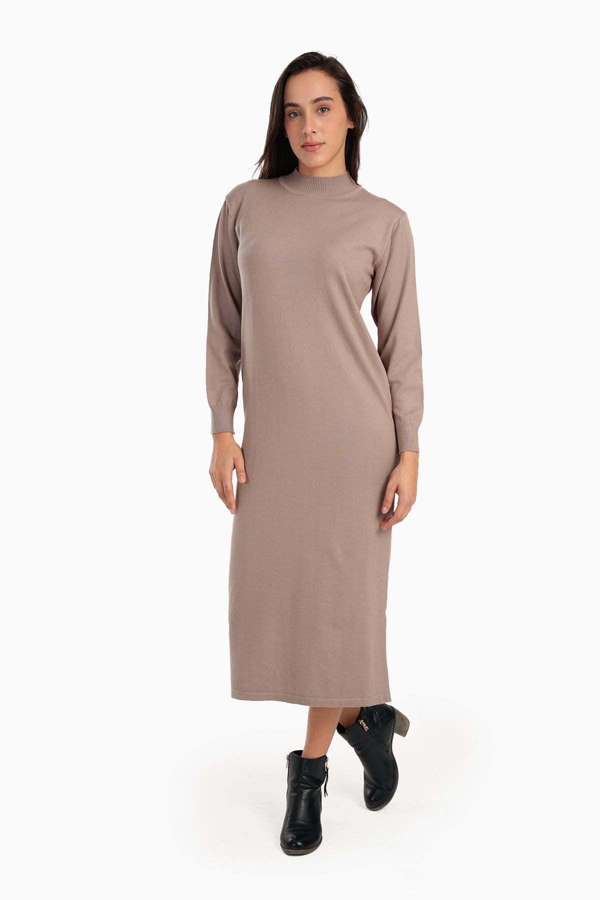 Ribbed High-Neck Trico Dress