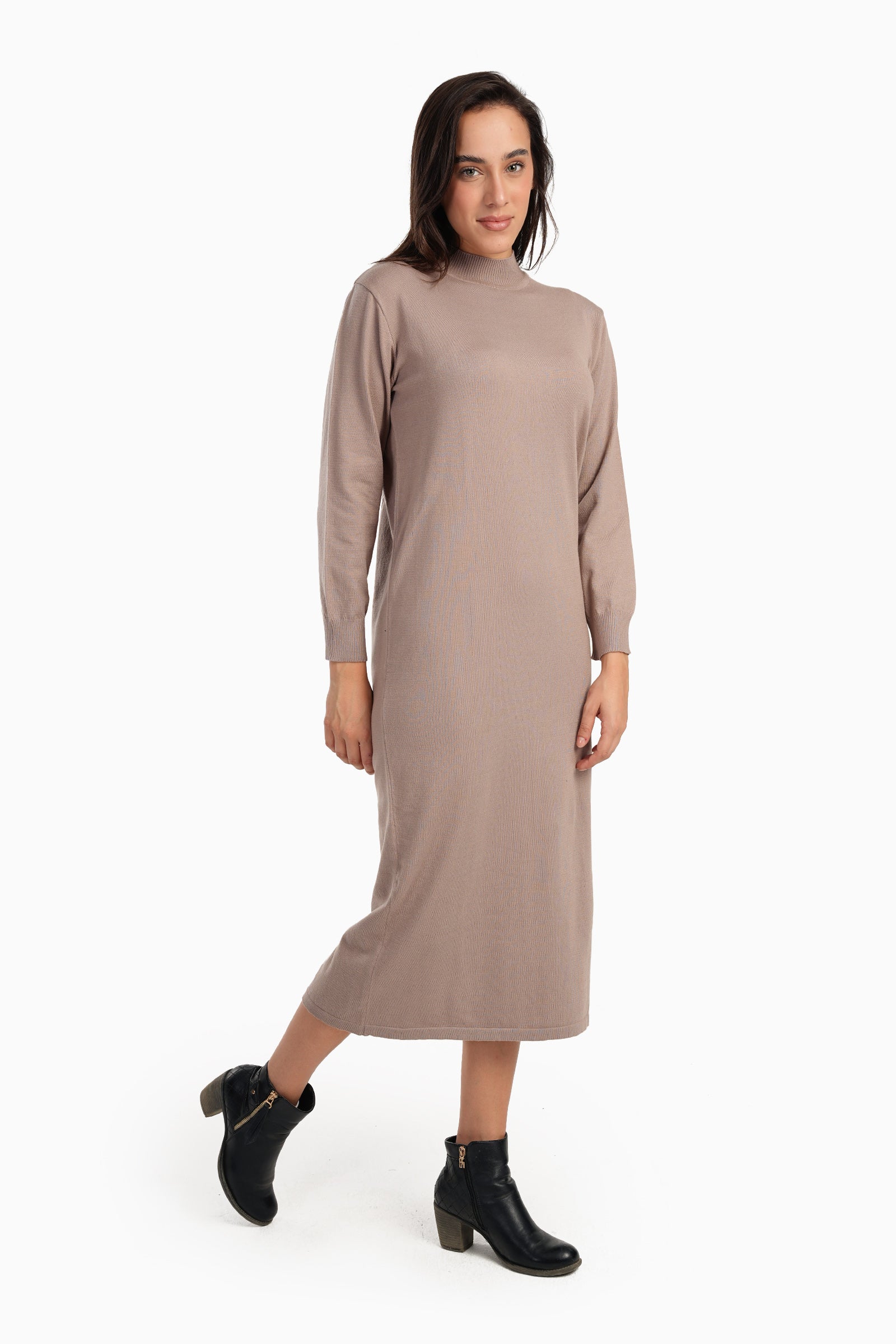 Ribbed High-Neck Trico Dress