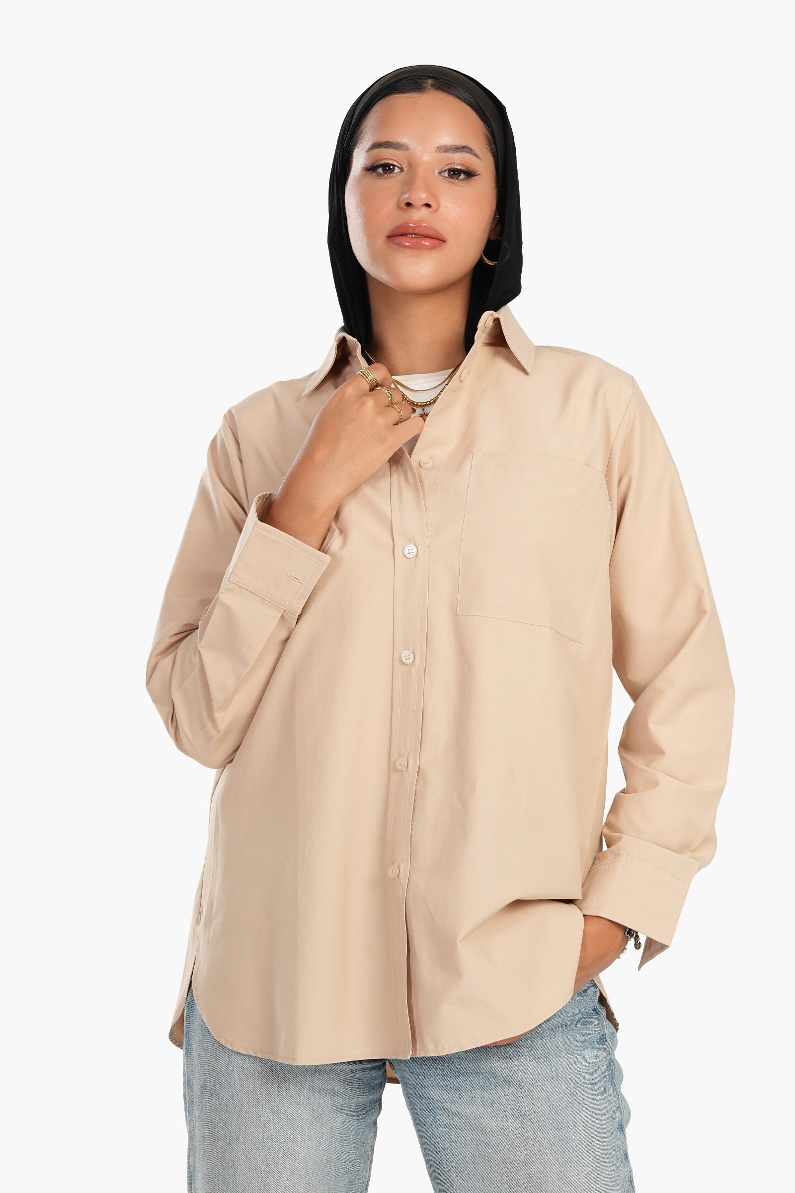 Cotton Blend Button-Down Shirt