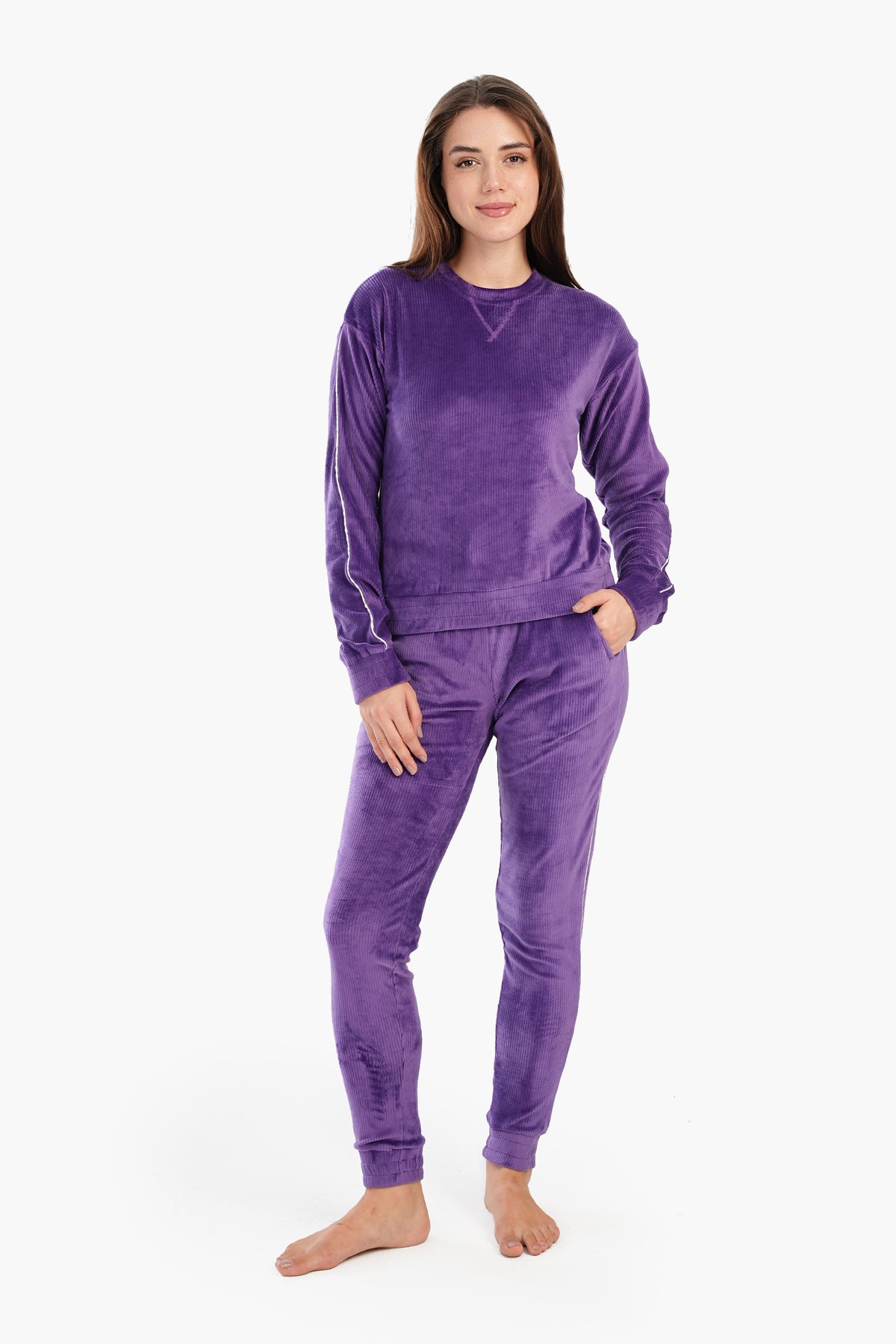 Purple Ribbed Pyjama Set